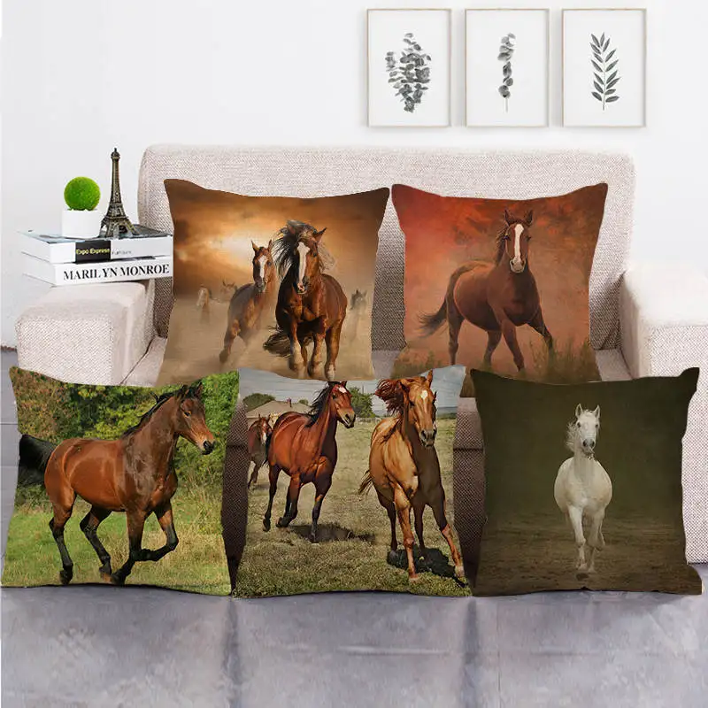 

45cm*45cm running horses design throw cushion cover linen/cotton sofa pillow cover decorative pillow case
