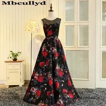 

Mbcullyd Printing Satin Turkish Prom Dresses Long Sheer Scoop Neck Imported Evening Dress Transparent Backless robe dubai soiree