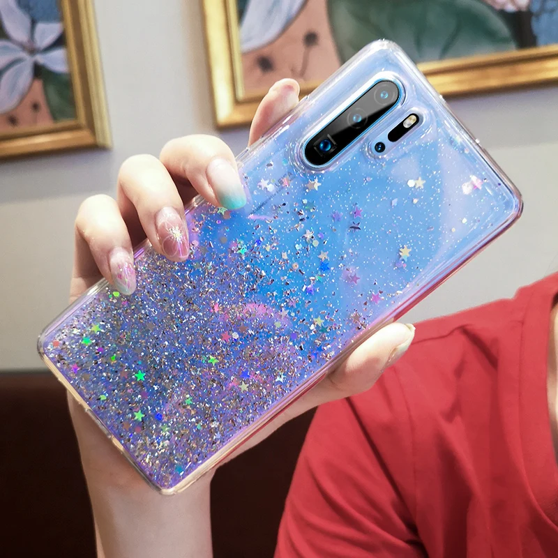 

YOACHEY Crystal Sequins Glitter Phone Case for Huawei P30 Lite P20 Pro Bling Transparent Soft Silicon Cover for Huawei P20 Lite