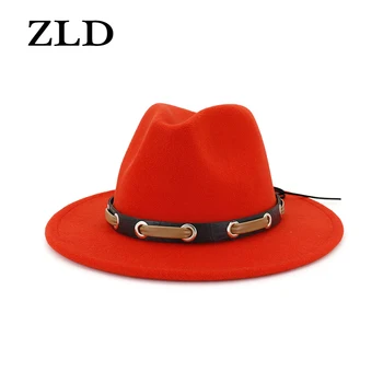

ZLD Winter Autumn Imitation Woolen Women Ladie Fedoras Top red and black splice Jazz Hat European American Round Caps Bowler Hat