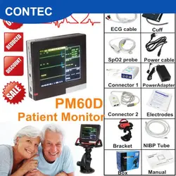 CONTEC PM60D монитор пациента в отделении интенсивной терапии жизненно важных монитор ЭКГ NIBP SPO2 PR 4 параметры SD карты Сенсорный экран ручной