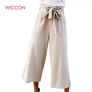 

Women Orange Wide Leg Chiffon Pants High Waist Tie Front Trousers Fashion OL Elegant Pants Long Culottes Pants