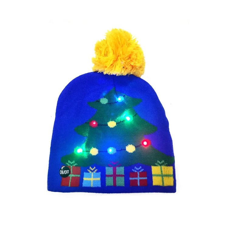 50 дизайнерский светодиодный Рождественский головной убор, новогодняя вязаная теплая шапка с подсветкой, Рождественская елка, снеговик, Детская шляпа для взрослых - Цвет: 7