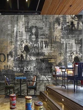 Custom Self-Adhesive Waterproof Mural Wallpaper 3D Retro Nostalgic English Graffiti Coffee Bar Background Wall Decor Art Sticker 