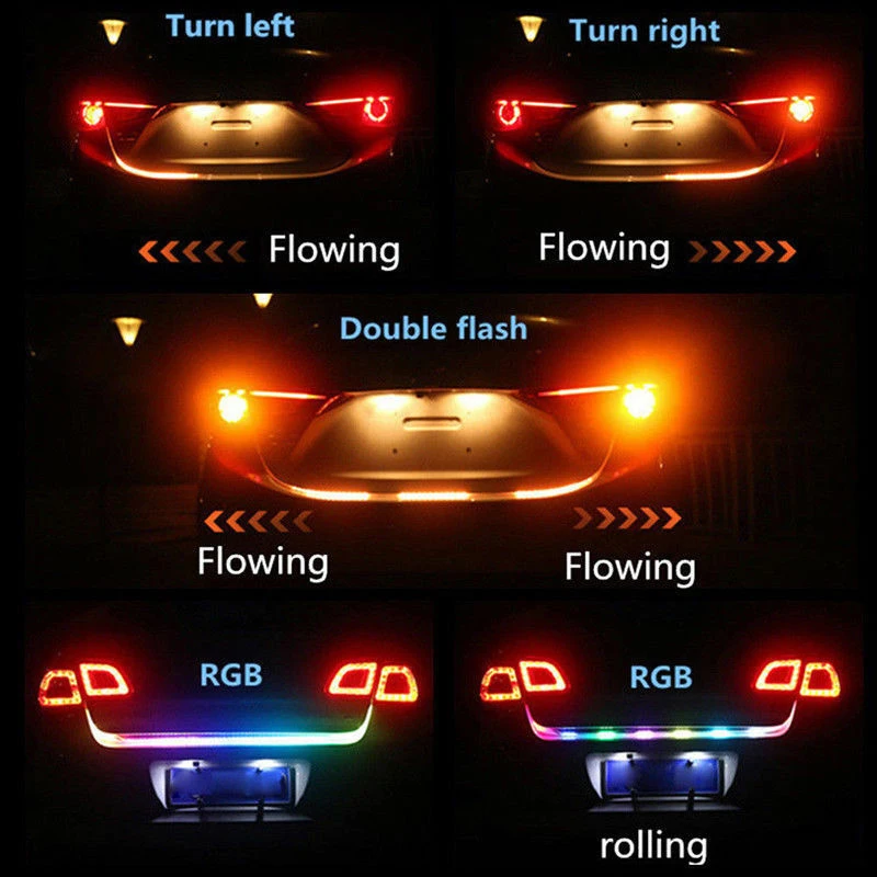 

Car Additional Stop Light Dynamic Streamer Floating 1.2M Car LED Tail Strip Light Auto Trunk Tail Brake Running Turn Signal Lamp