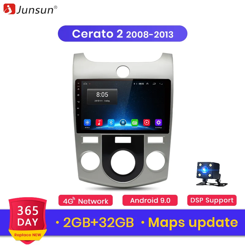 Junsun 2 г+ 32 г Android 8,1 автомобильный Радио мультимедийный видео плеер навигация gps для KIA Cerato 2 2008-2013 аудио плеер 2 din нет DVD