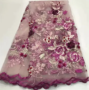 

african french lace fabric with sequins 3D flower applique african lace fabric 5yards nigerian lace fabric for wedding ZQ-A216