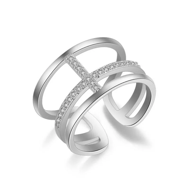 Silver Новая мода многослойное микро CZ циркониевое кольцо с крестом для женщин регулируемое серебряное кольцо 925 хорошее ювелирное изделие anel Bague anillos - Цвет камня: Silver