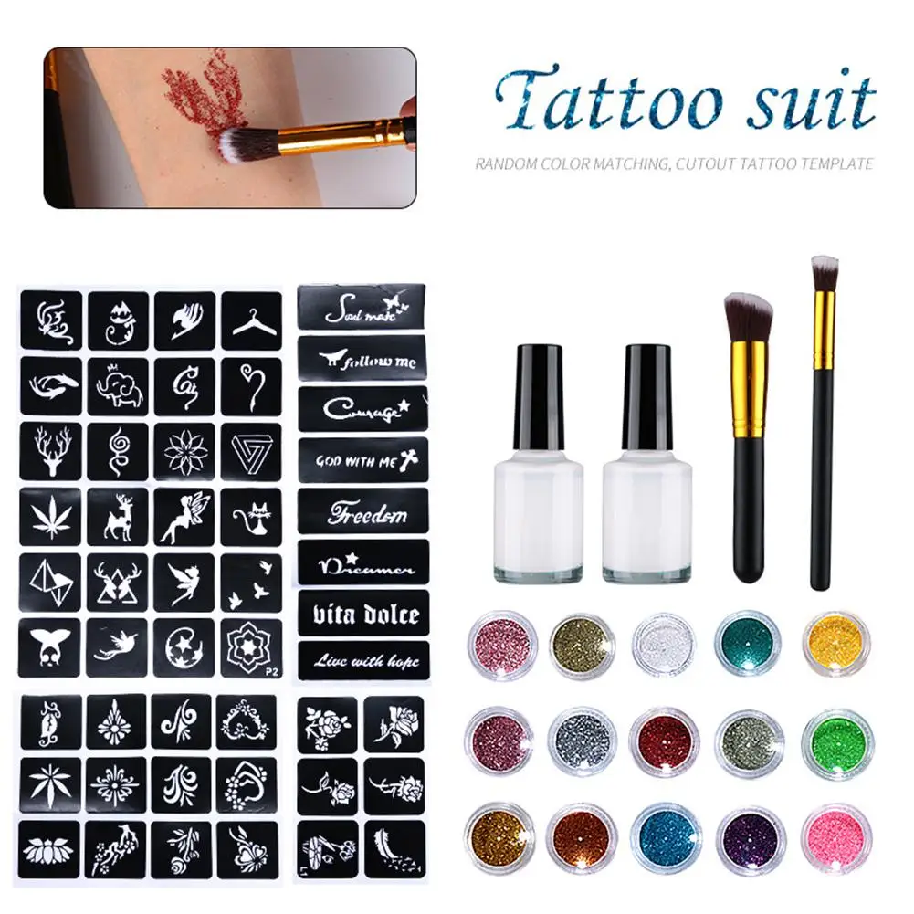 15 Colors 50 Templates Flash Diamond Glitter Flash Powder For Temporary Tattoo Kids Face Body Painting Art Tools Suit TSLM1 NEW
