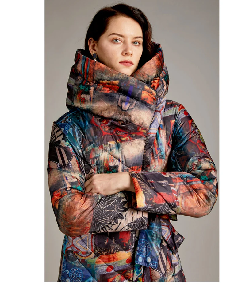 Fashionable Down Women Jacket Women's Hooded Warm Parkas Printing color Coat Hight Quality Female New Winter Collection