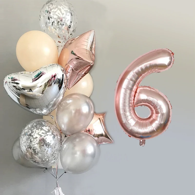 13 шт. 18 дюймов звезда розового золота Фольга шар 30 дюймов номер серебряный латексный воздушный шар "Конфетти" Свадебные украшения день рождения Детские игрушки