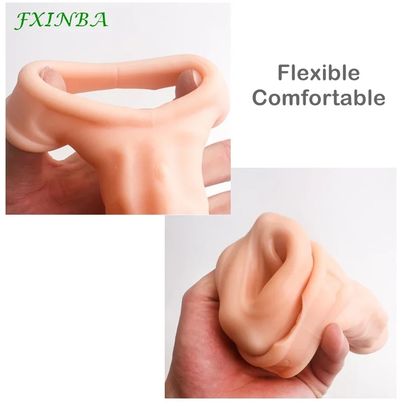 FXINBA Large Penis Extender Sleeve Reusable Comdom Delay Ejaculation Penis Sleeve Dick Male Dildo Enlargers Sex Toys For Men