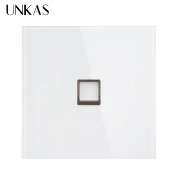 

UNKAS White Luxury Crystal Tempered Glass Panel Computer Outlet RJ45 Internet Jack Wall Data Socket