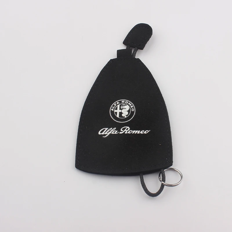 Высококачественный автомобильный брендовый ключ-держатель из натуральной кожи, ключи для автомобиля, кошельки, брелок для автомобильных ключей, кольцевой чехол, сумка, чехол для Alfa Romeo - Название цвета: Черный