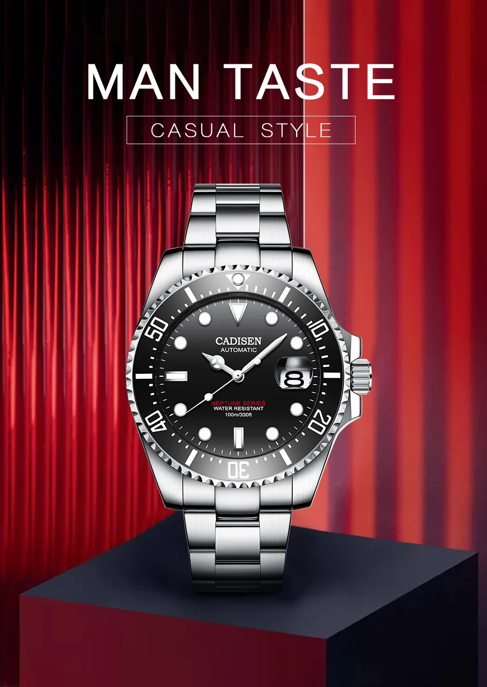 CADISEN Watch for Men NH35A Movement Diving 10Bar Waterproof 43mm Automatic Watch Men Luxury Mechanical Wristwatch 2022