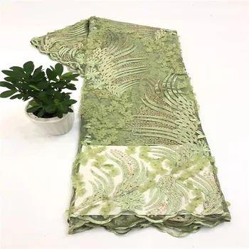 

latest 3D green african french net lace fabric with sequins laces 2020 high quality embroidery for nigerian wedding b14-90