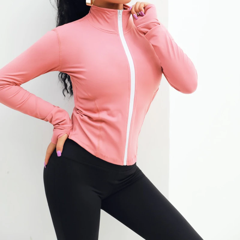 pink LEOQ, рубашка на молнии с длинным рукавом для йоги, Высокоэластичный теплый милый свитер, женские топы для спортзала, фитнеса, занятий спортом, тренировок, Сексуальная Спортивная одежда для активного отдыха - Цвет: pink