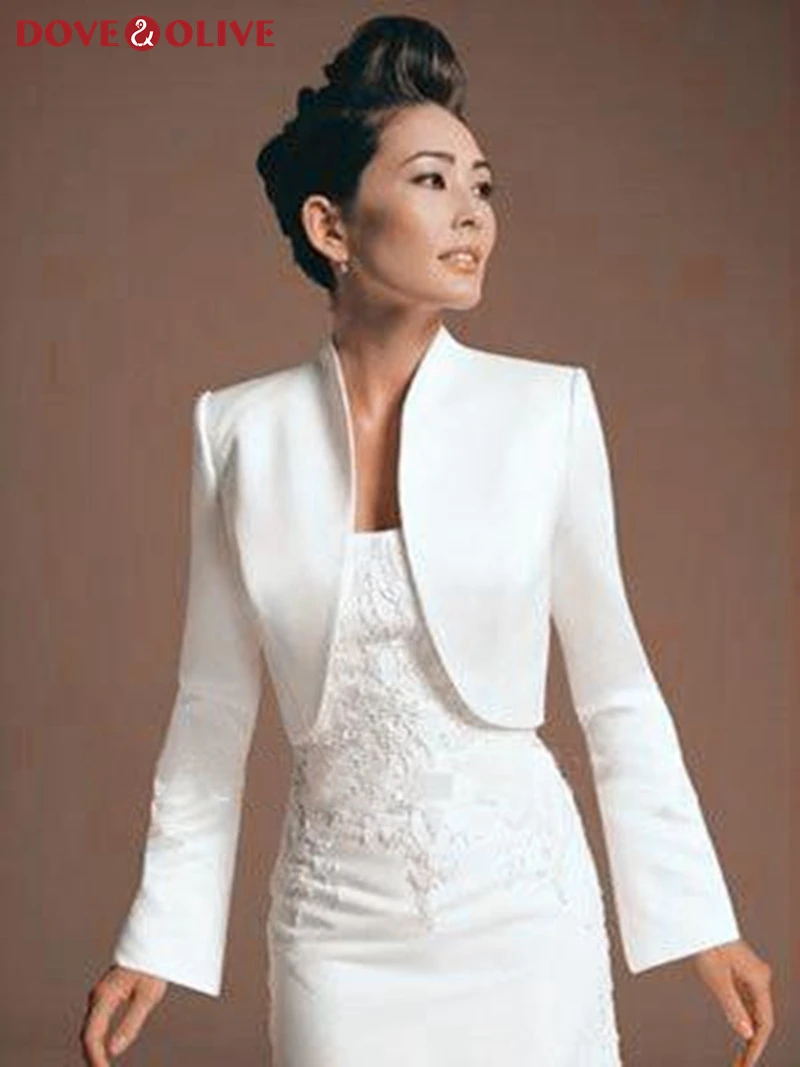 Women Bolero Long Sleeve Jackets Elegant Summer Bridal Wraps Satin Evening Party Wedding Cape Plus Size Formal cloak capas wedding shawl