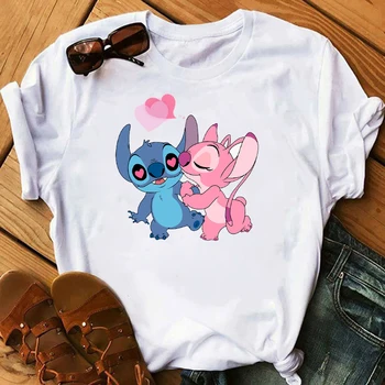 

Women's Cartoon Graphic Fashion T-Shirt Lilo Stitch Kawaii Tshirts Female Printed Casual T Shirt Tops T-shirt