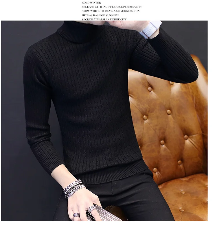 Winter Thick Warm Sweater Men Turtleneck Irregular Stripe Sweaters Slim Fit Pullover Hombre Knitwear Pull White S-2XL