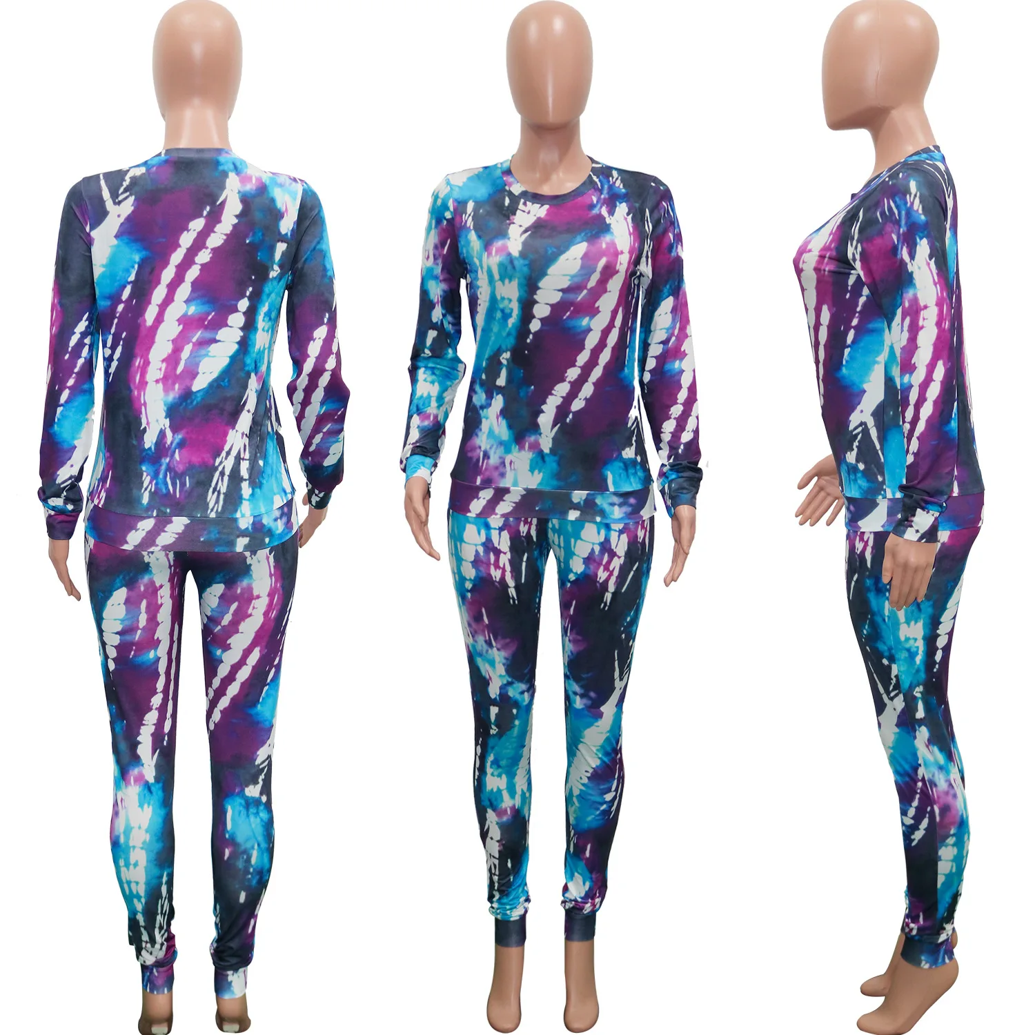 Женский спортивный костюм с принтом Tie Dye толстовка длинным рукавом и брюки
