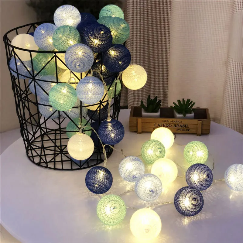 QYJSD LED Cotton Garland Balls String Light Christmas Tree Wedding Birthday Bedroom Babybed Decoration Fairy Lights Accessories