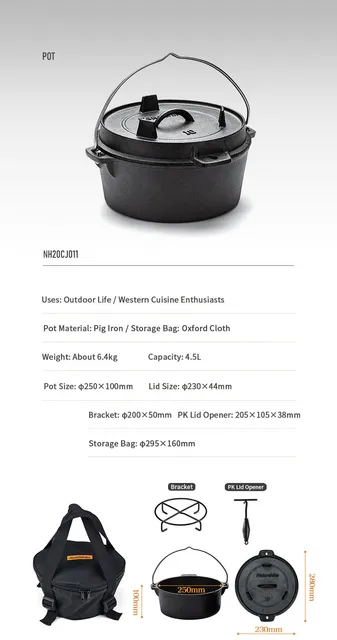 Naturehike Outdoors Picnic Dutch Pot Camping 25cm Cast Iron Multi-function  Pot Portable Hanging Pot Bbq Stew Soup Pot Frying Pan - Outdoor Tableware -  AliExpress