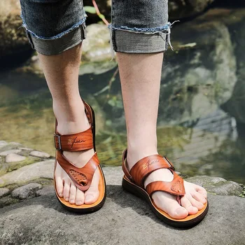 

Men's Summer Genuine Leather Flip-Flops Slippers Beach Sandals Casual Shoes Moccasins Men Sandals Summer ghn6