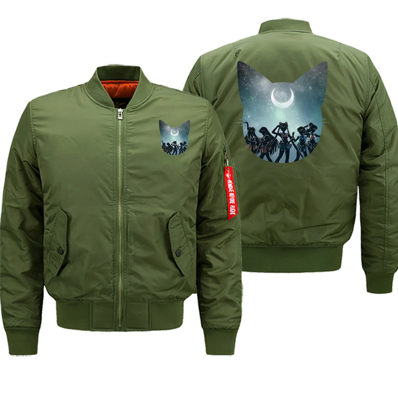 army green6 Sailor Moon Japan Anime Motorcycle Jackets Men Winter Hot Sale Cartoon Military Bomber Fashion Print Warm Clothing Jacket - Цвет: army green6