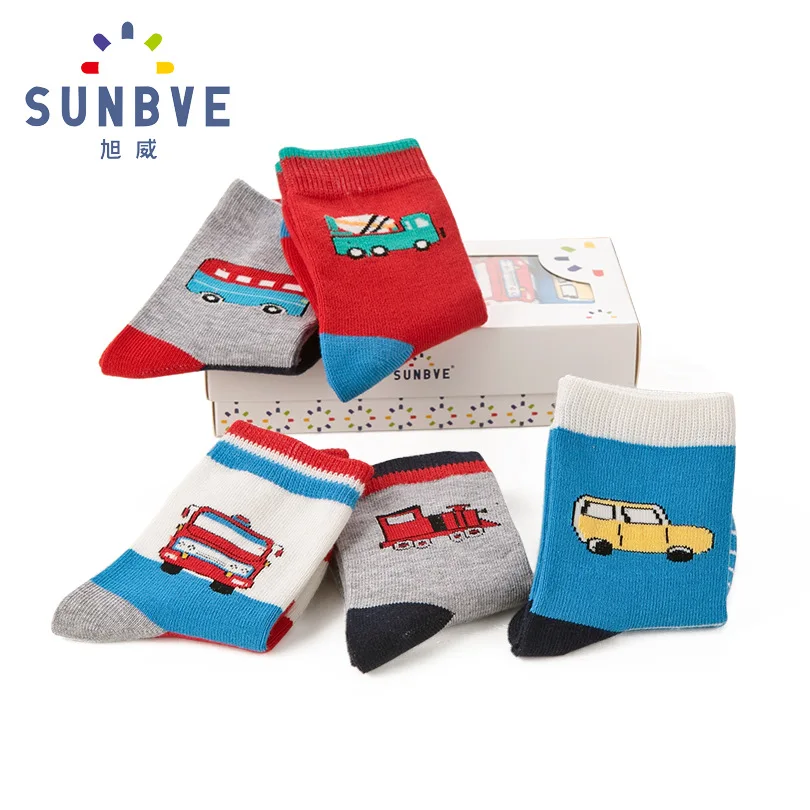 

Sunbve Children's Socks Spring And Autumn Winter Style Cotton CHILDREN'S Socks Baby Short Socks Men's Five Double Gift Box