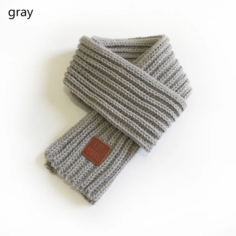 Детские вязаные шапки, хороший подарок, сохраняющие тепло, Плюшевые Вязаные ребристые детские зимние принадлежности, шапка, шарф, набор для девочек, кольца для мальчиков, шарфы, 2 шт - Цвет: Gray scarf
