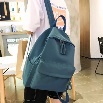 

HOCODO Women Backpack Female School Bags For Teenage Girls Simple Nylon Laptop Rucksack Student Bags Solid Color Travel Backbag