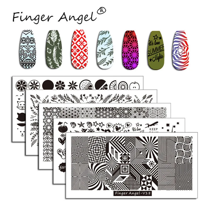 Finger Angel пластины для штамповки ногтей 6x12 см штамп дизайн ногтей шаблоны перо Кружева Дизайн животных ногтей штамп инструмент для трафаретов# FJH19