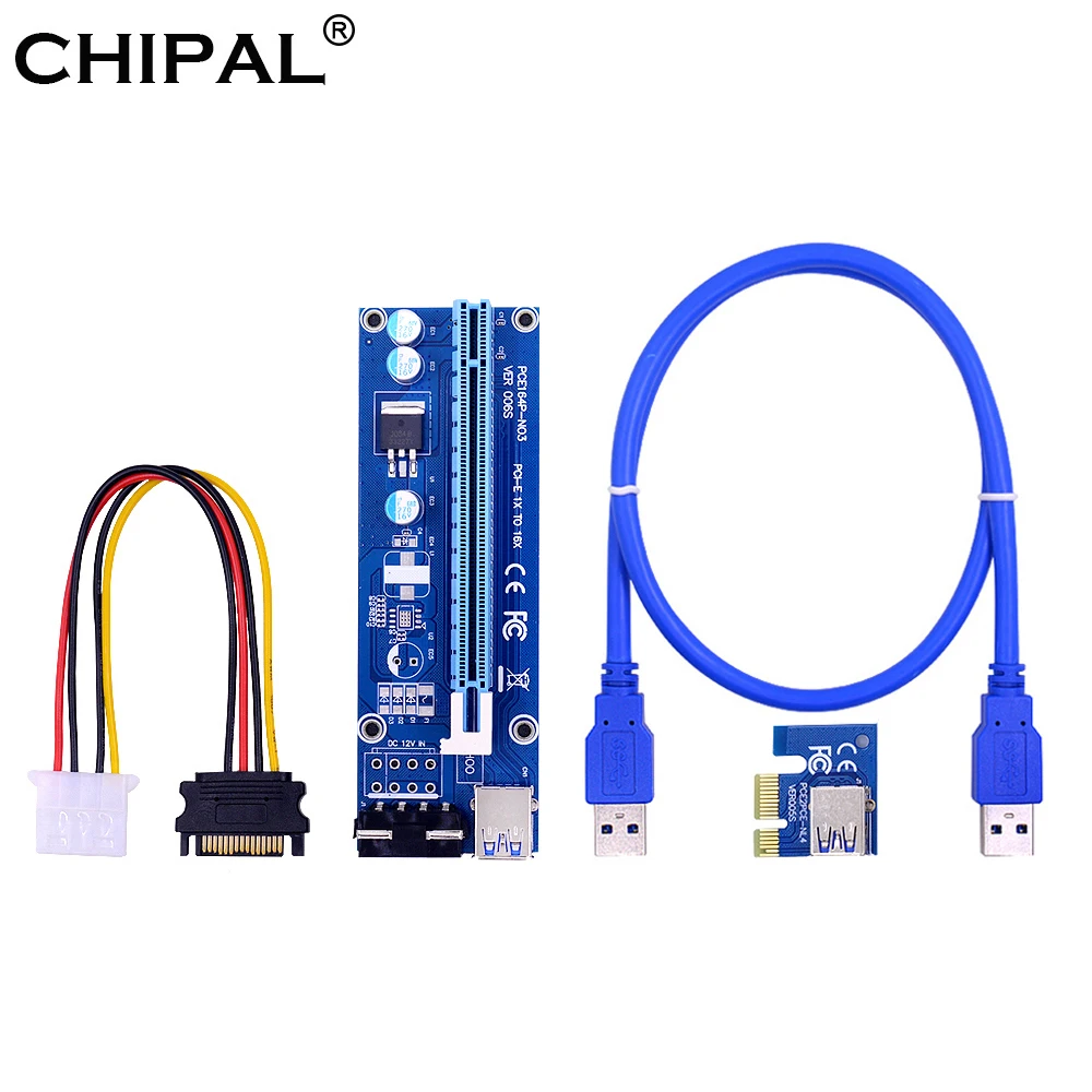 CHIPAL PCIe 4-Pin 16x to 1x Powered Riser Adapter Card 60cm USB 3.0 Cable PCI-E SATA Power GPU Ver006S | Компьютеры и офис