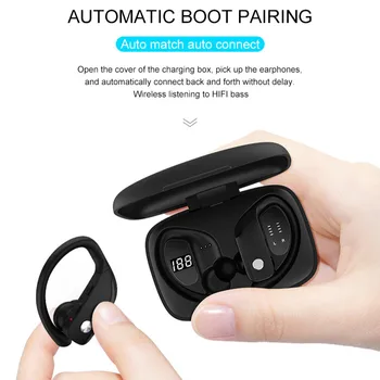 

Stereo/Sharing/Mono Mode Wireless Earphones T16 Wireless Bluetooth 5.0 Headset LED Digital Display Ear Hanging Sports Waterproof