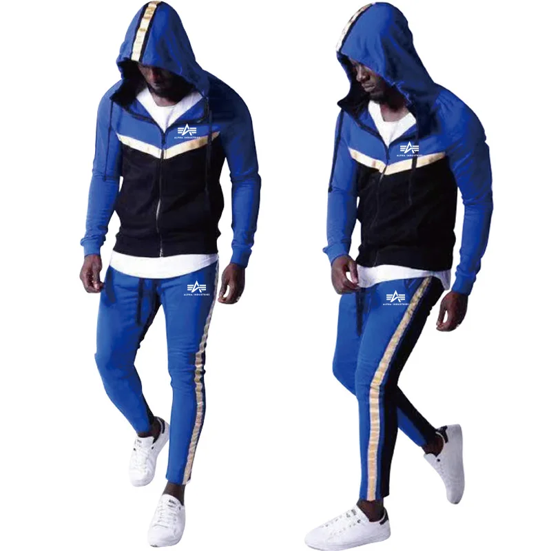 Мужской спортивный костюм на молнии, модная весенняя и осенняя спортивная одежда, мужская толстовка с капюшоном для фитнеса, куртка+ штаны, спортивный костюм для мужчин - Цвет: 3