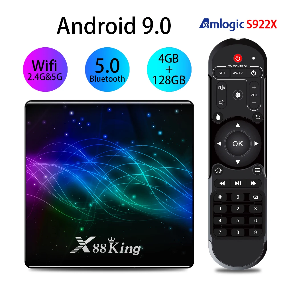 X88 King 8 K Android 9,0 ТВ приставка S922X шестиядерный 64 бит 4K Youtube Netflix wifi 4 ГБ 16 ГБ 32 ГБ 64 Гб RGB светильник IP tv приставка