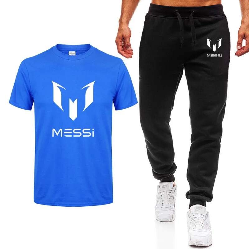 

Summer brand 100% cotton tracksuit Barcelona MESSI men T-shirt+Pants Sets Man casual short sleeve t shirts Plus Size Tops Tee