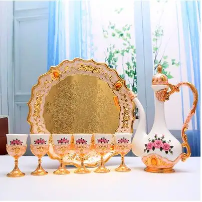 gold white Высокое качество Европейский бронзовый цвет металла винный набор Графин бармен набор самогон дистиллятор с подарочной коробке JJ096 - Цвет: gold white