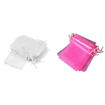 

60 Pcs 7X9Cm Organza Jewelry Candy Gift Pouch Bags Wedding Xmas Favors, 50 PCS White & 10 PCS Pink