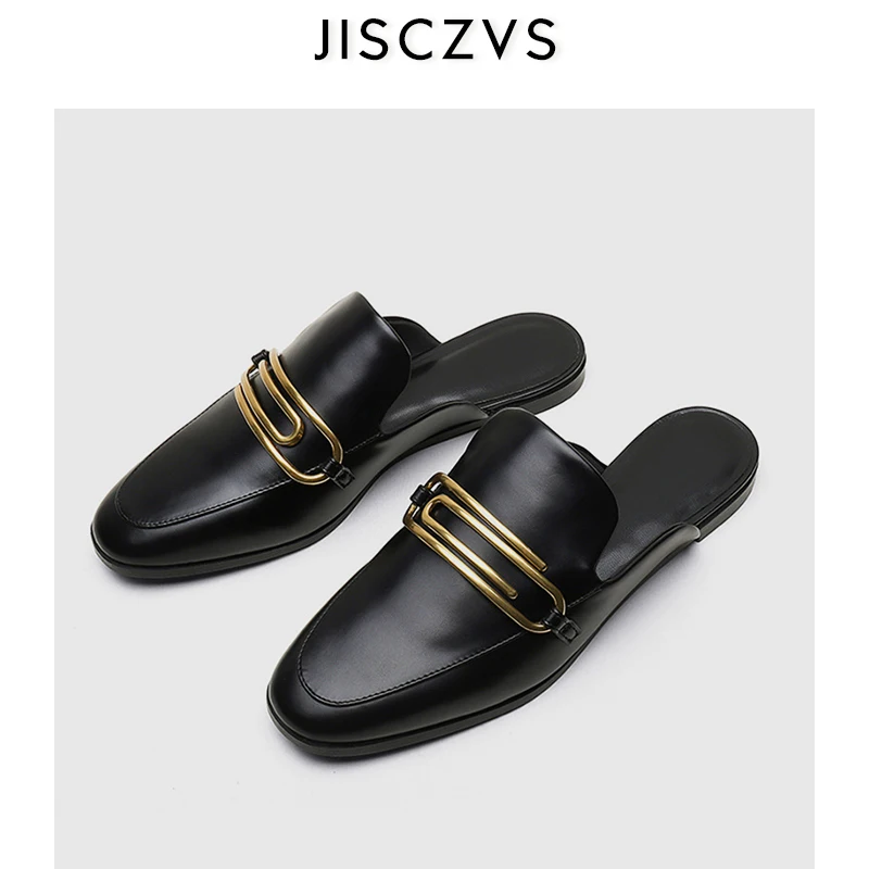 

2020 Designer Brand Women Autumn Loafers PU Platform Flat Pointed Toe Mules Slip-On Metal Slipper Koafer Woman Outside Slippers