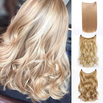 

long high temperature fish line 24 inch blond synthetic flip in hair extension invisible wire Secret hair halo extensions