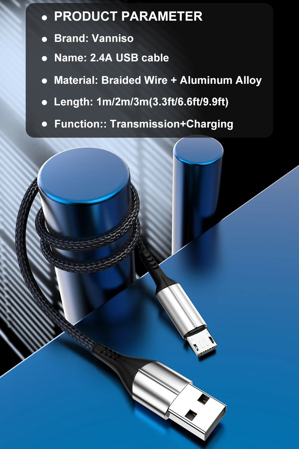 Vanniso 3 м 2 м Micro USB кабель 2.4A Быстрая зарядка USB кабель для передачи данных для samsung Xiaomi Redmi Note 4 5 Microusb Быстрая зарядка USB шнур