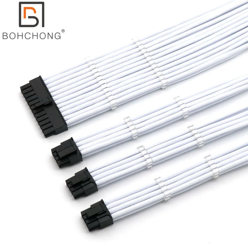  Basic Extension Cable Kit 4mm PET 1pcs 24Pin ATX 1pcs CPU 8Pin 4+4Pin 2pcs GPU 8Pin 6+2Pin PCI-E Po