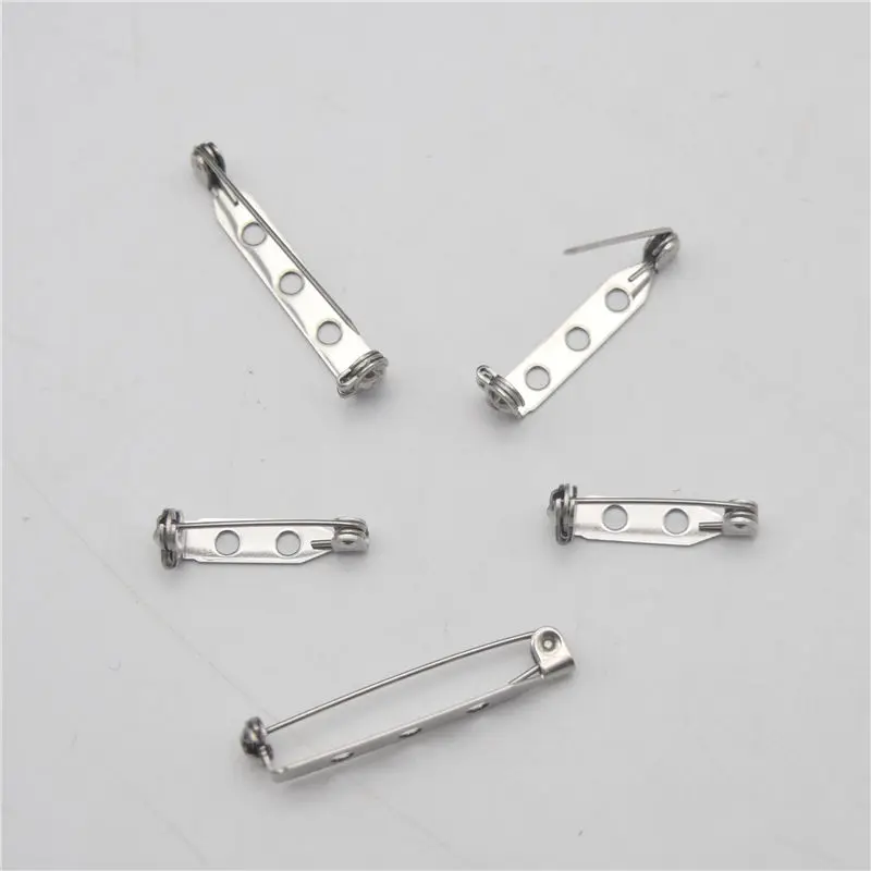 10pcs Stainless Steel Safety Pins With Security Lock Brooch Base Back