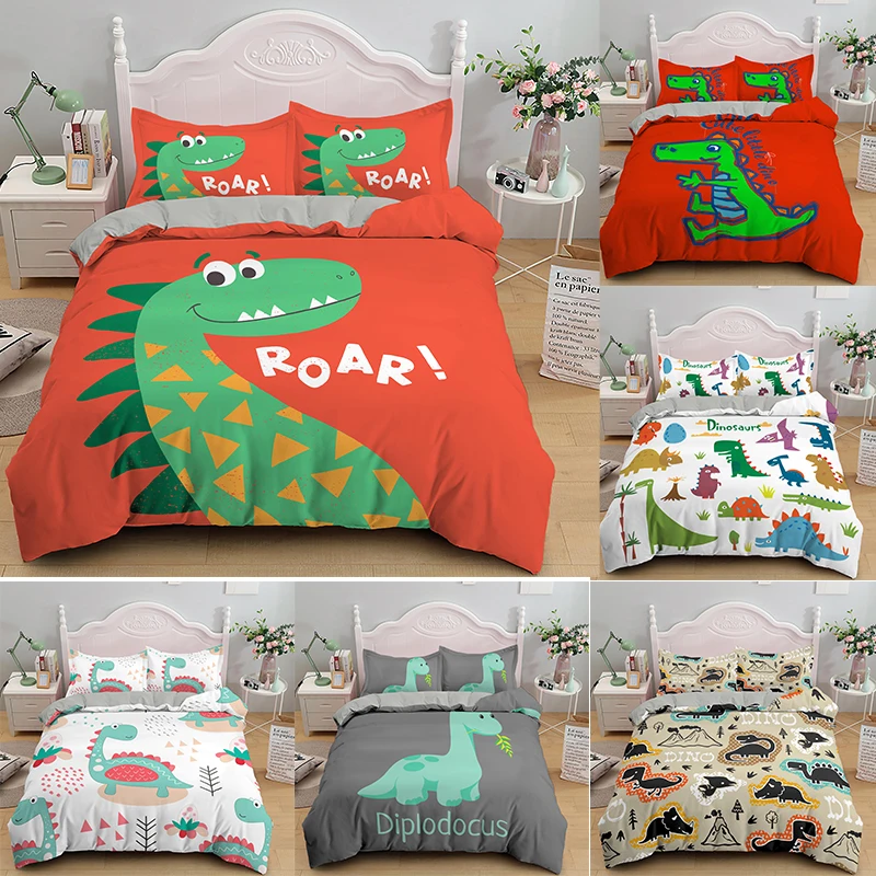 Dinosauro 3D Cartoon Per Set Biancheria Da Letto Per Bambini Copripiumino Federa King Queen Twin Size Bed Set 2/3Pcs