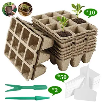 

Pots Kit 10PCS 10-Grid Biodegradable Seed Starter Peat Pots With 2PCS Seedlings Dibbers And 50PCS T-Shape Plant Labels