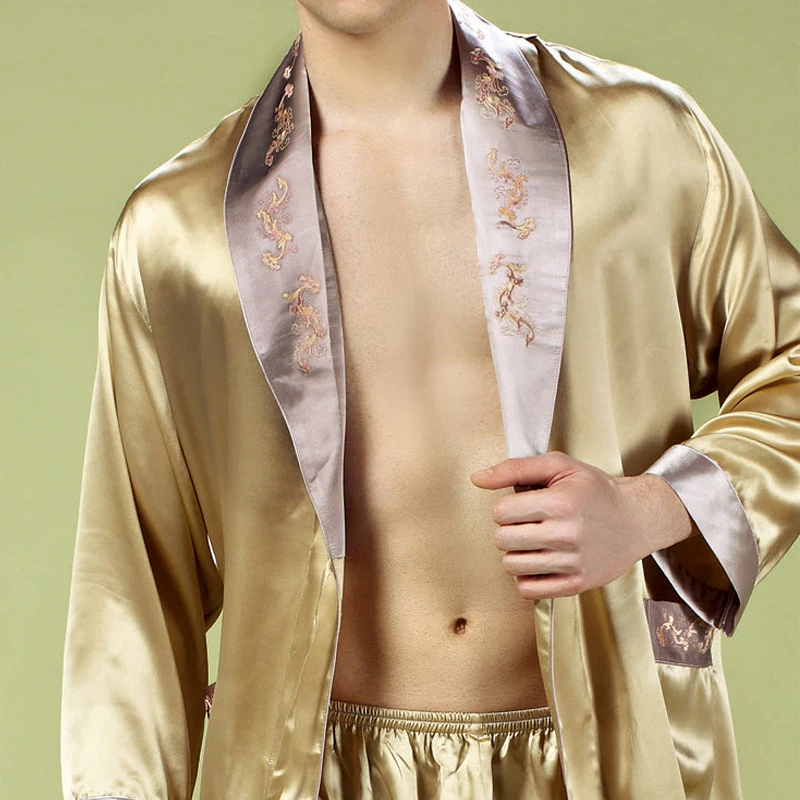 Халат кимоно Мужской Шелковый роскошная ночная рубашка халатик и трусы комплект