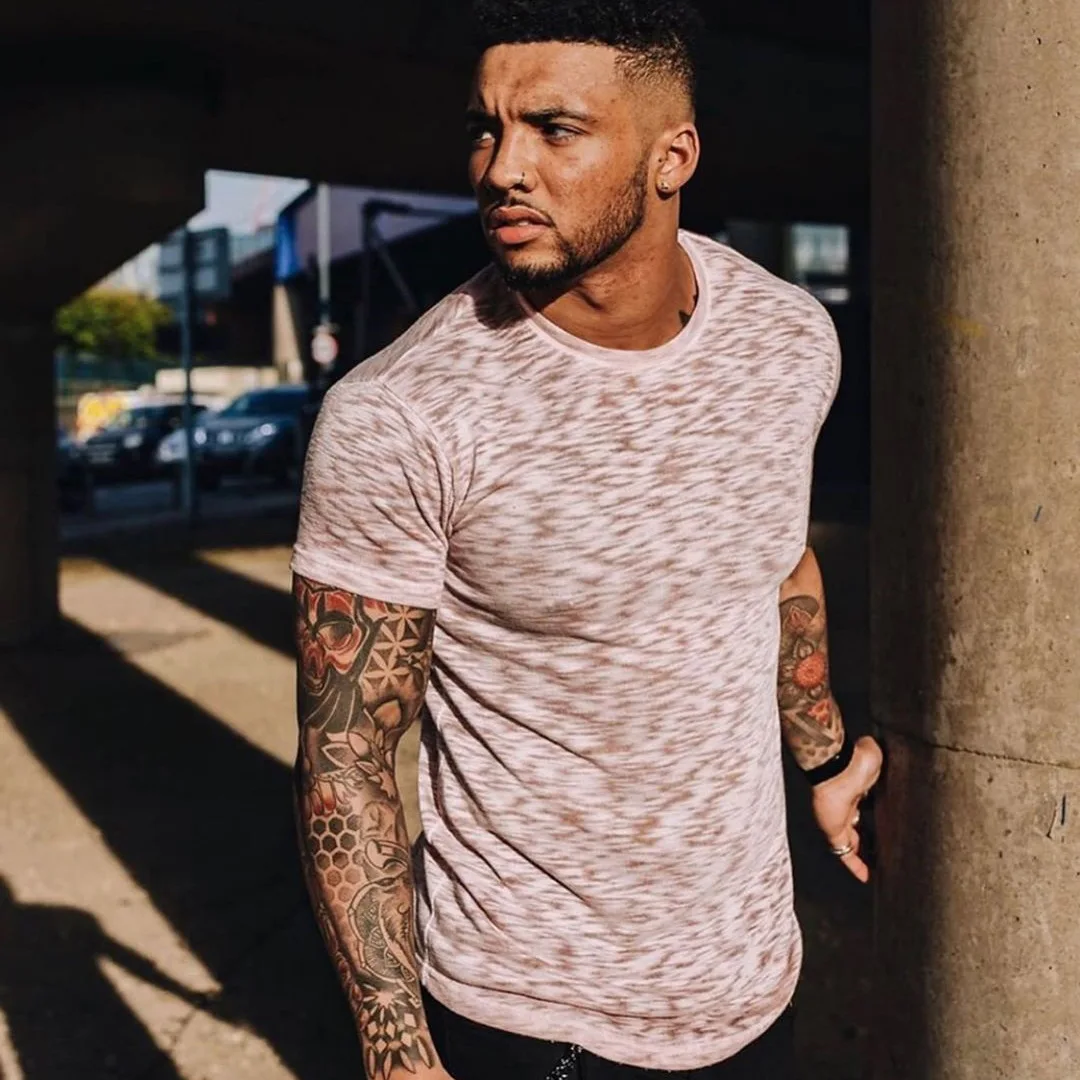 

Hot Sale Men Holiday Sports Casual Breathable Short-Sleeved Summer Thin Quick-Drying Elastic Striped Fitting Compression T-shirt