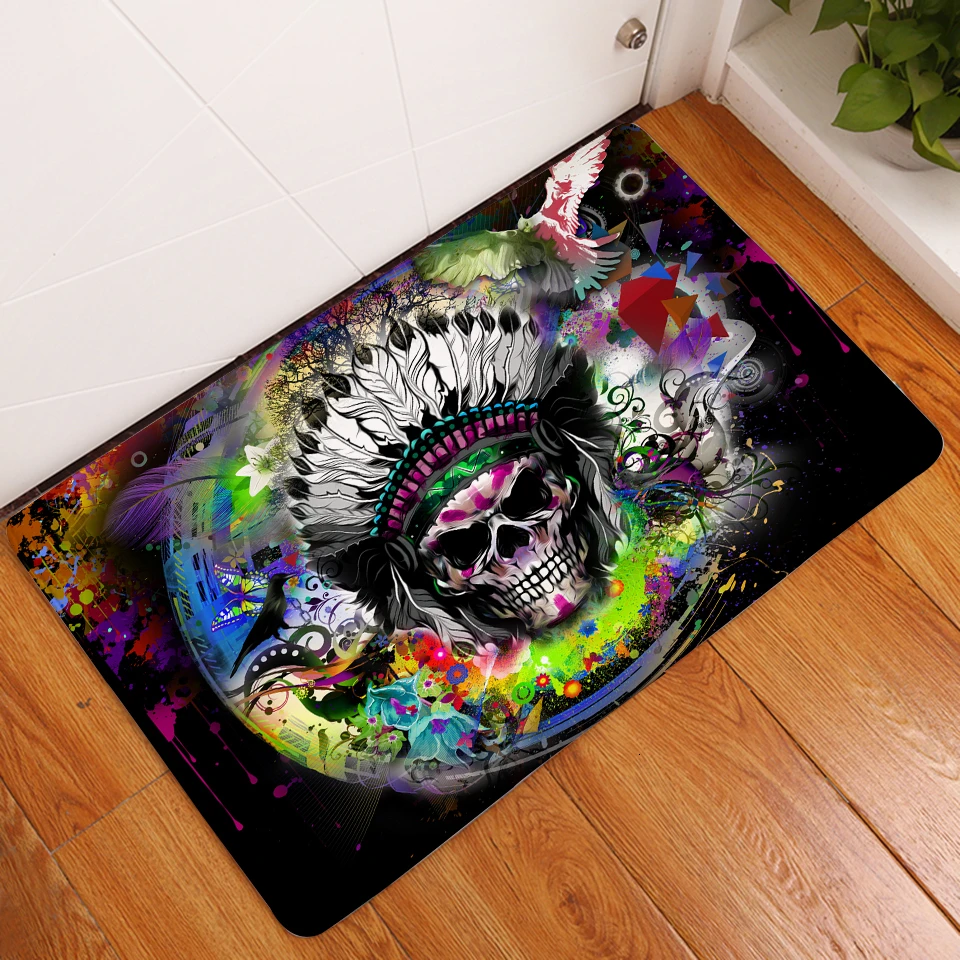 Custom Made Fashion Skull Color Hippie Non-slip Bathroom Rug Floormat Door Mats Carpet For Adults Kids Gift Car Outdoor Dropship